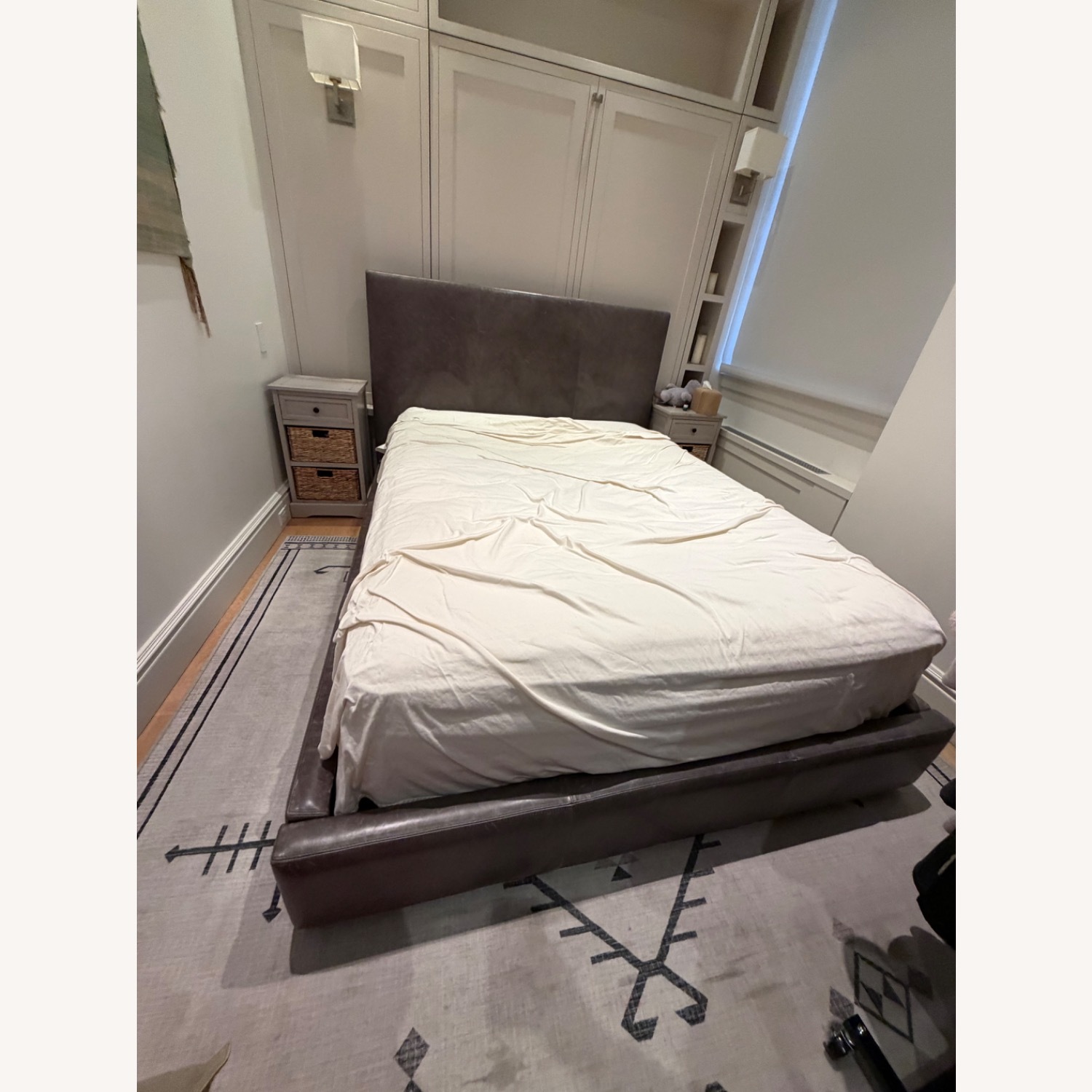 Restoration Hardware Dark Gray Leather Queen Bed - image-1