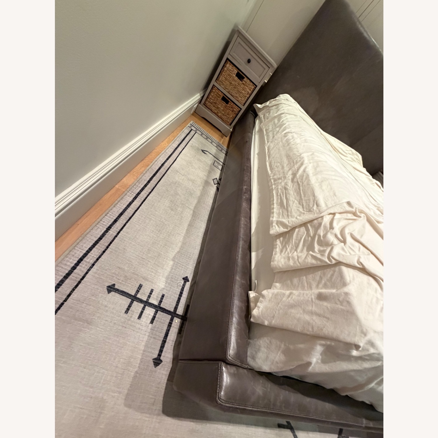 Restoration Hardware Dark Gray Leather Queen Bed - image-2