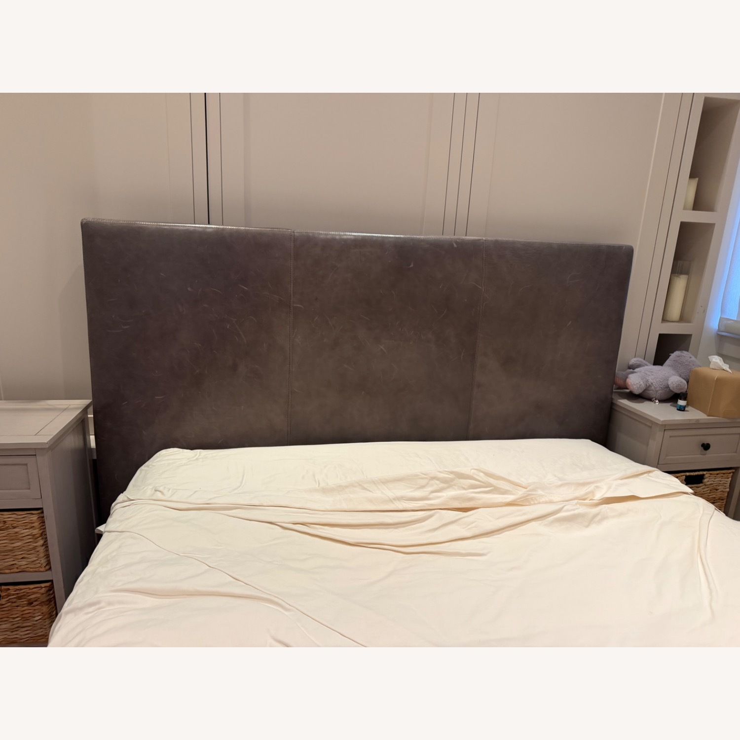 Restoration Hardware Dark Gray Leather Queen Bed - image-4