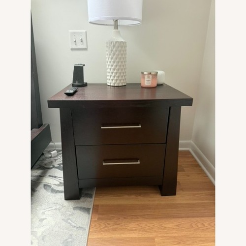 Used Jordan's Furniture Dark Brown Wood Nightstand for sale on AptDeco