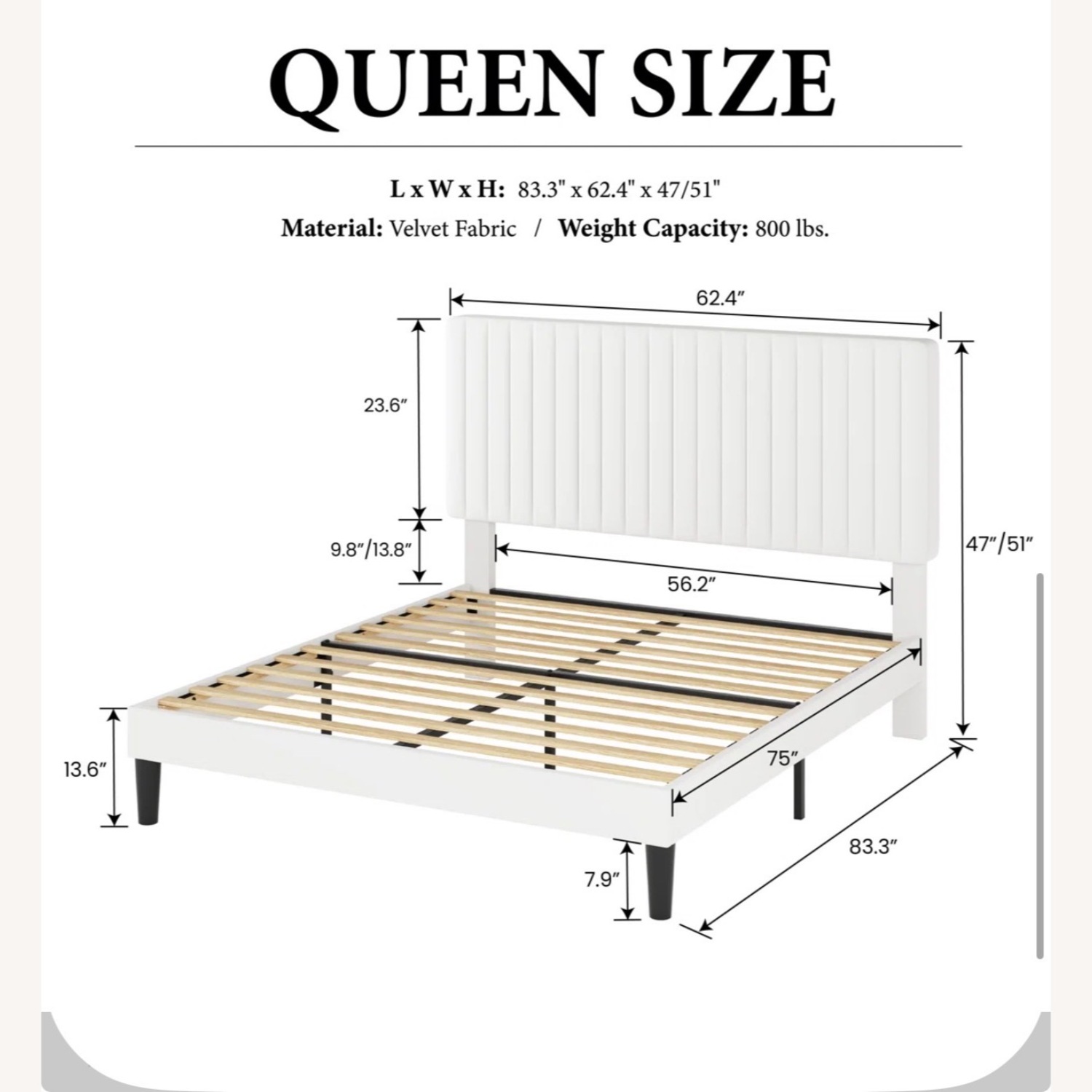Wayfair White Velvet Queen Bed - image-4