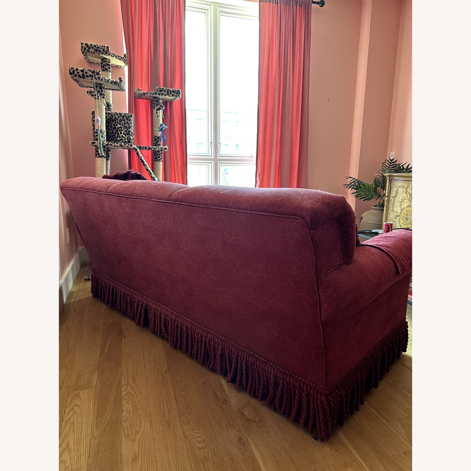 Red 3+ Seater Sofa with Fringe  - image-3