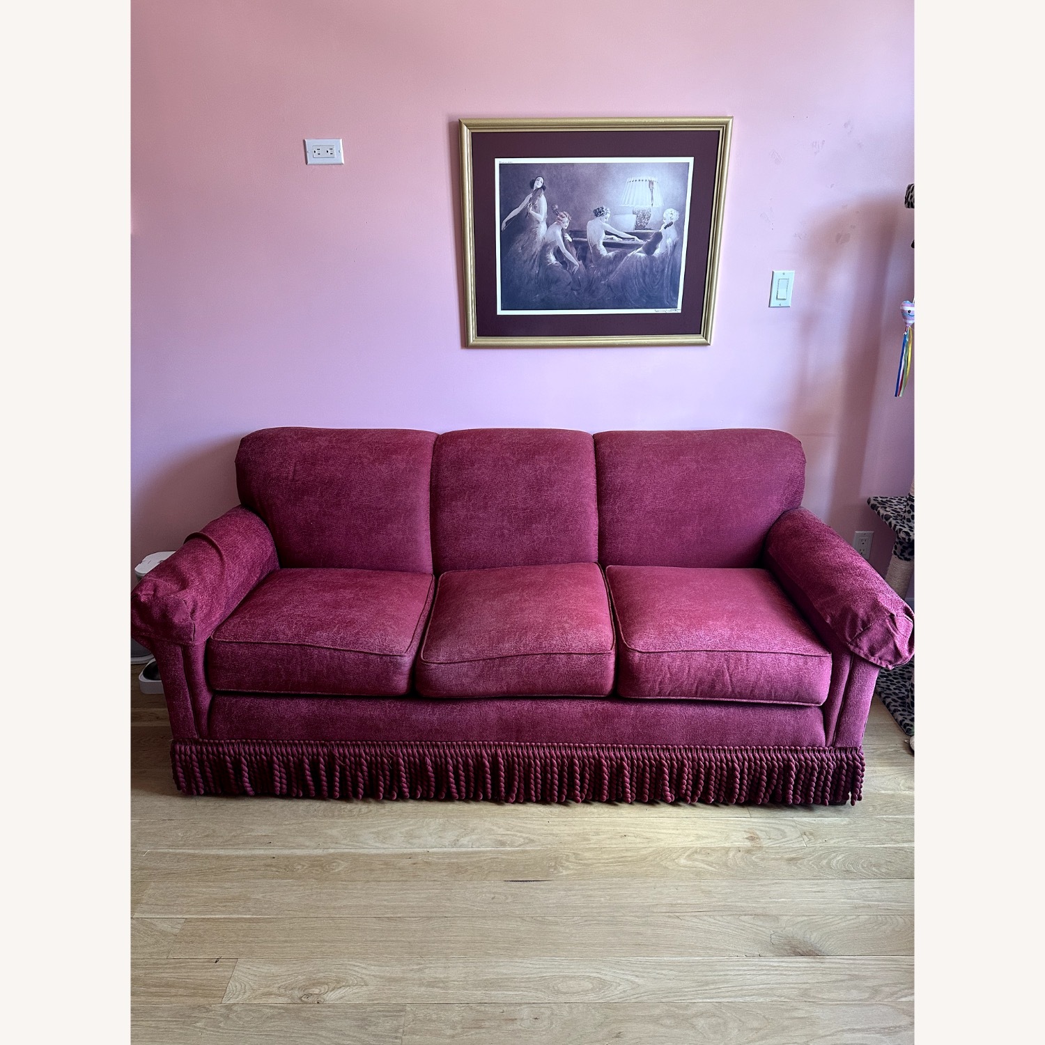 Red 3+ Seater Sofa with Fringe  - image-1