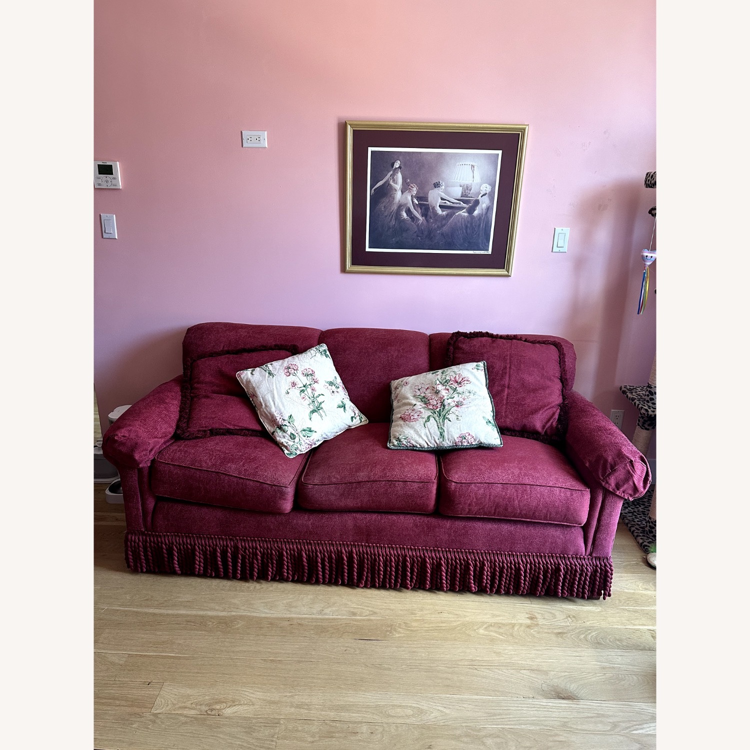 Red 3+ Seater Sofa with Fringe  - image-2