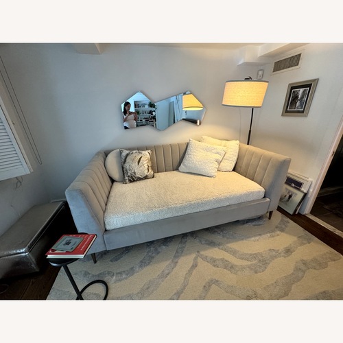 Used Pottery Barn Teen Avalon Light Gray Velvet Daybed for sale on AptDeco