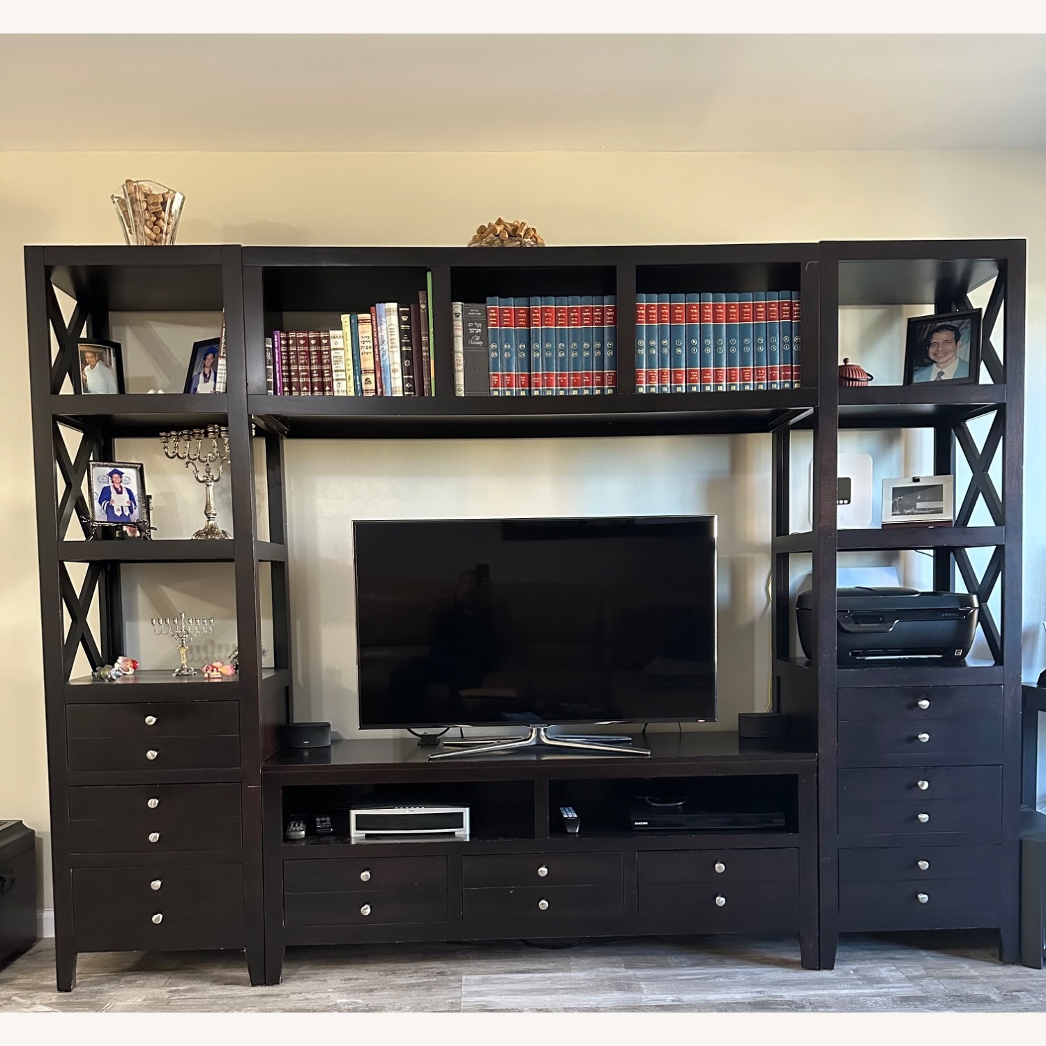 Bloomingdale's Dark Brown Wood Wall Unit - image-3