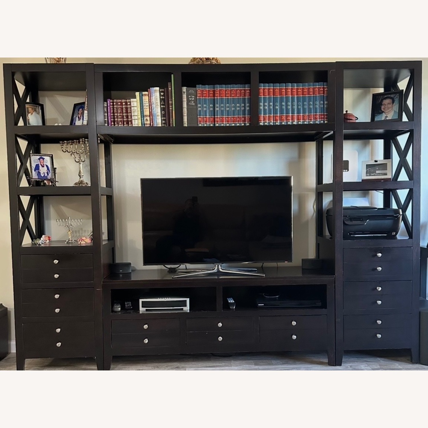 Bloomingdale's Dark Brown Wood Wall Unit - image-1