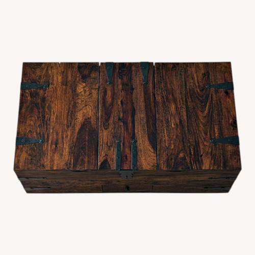 Used Pottery Barn Dark Brown Wood Coffee Table for sale on AptDeco