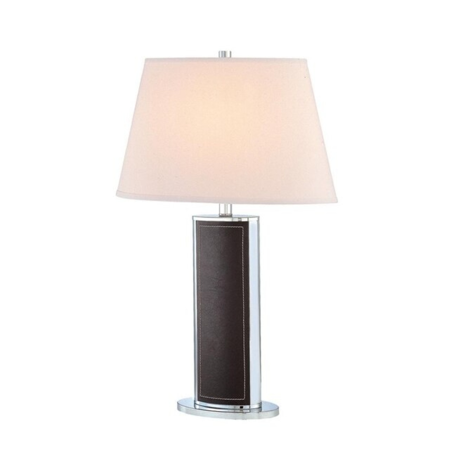 Contemporary Chrome & Leather Table Lamp - image-4