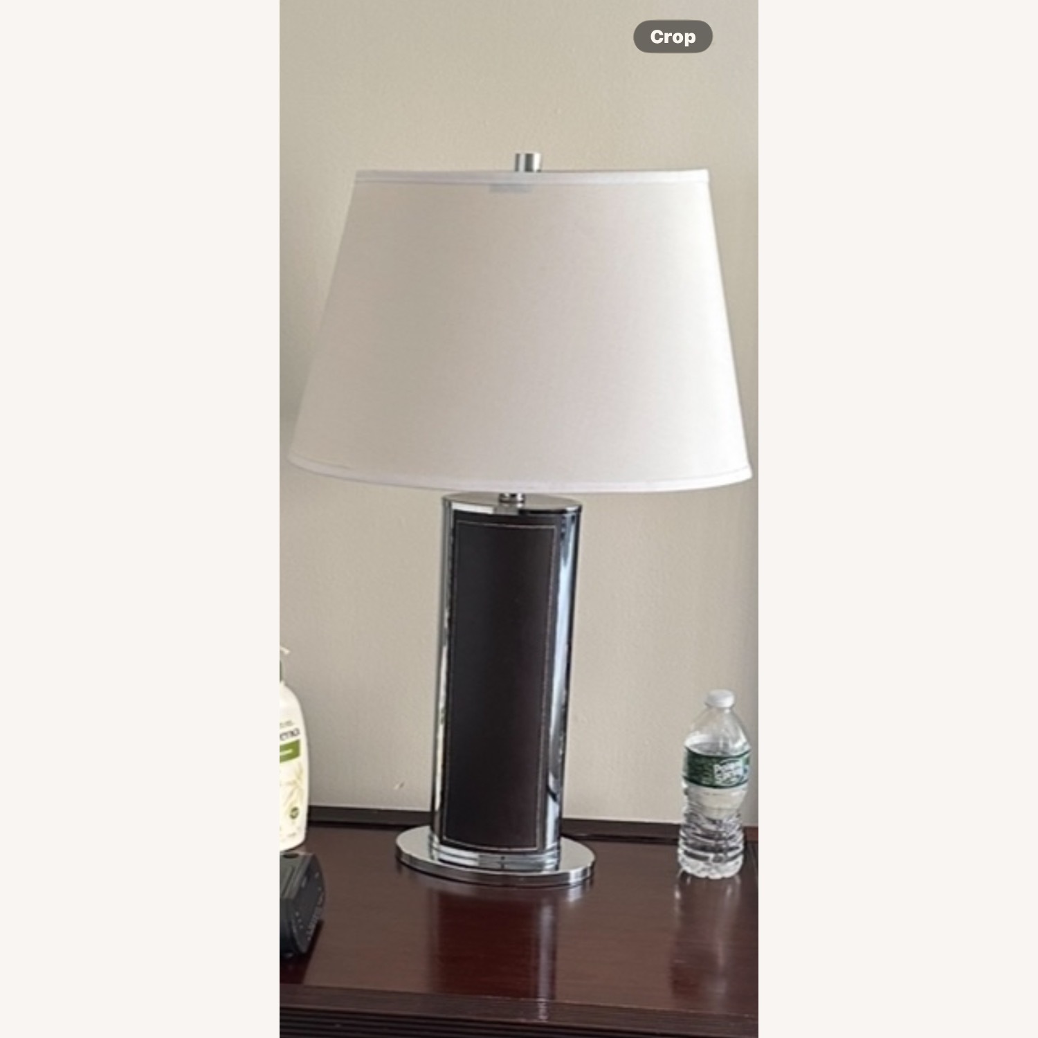 Contemporary Chrome & Leather Table Lamp - image-3