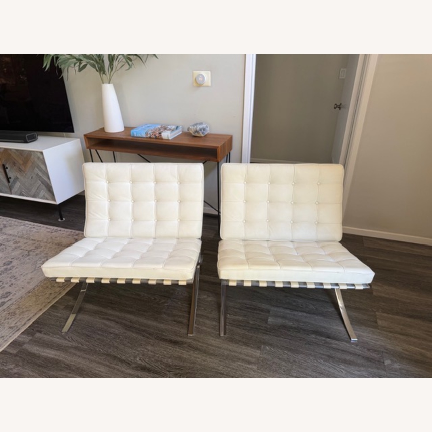 Knoll Barcelona Chair White Leather Accent Chairs - image-2