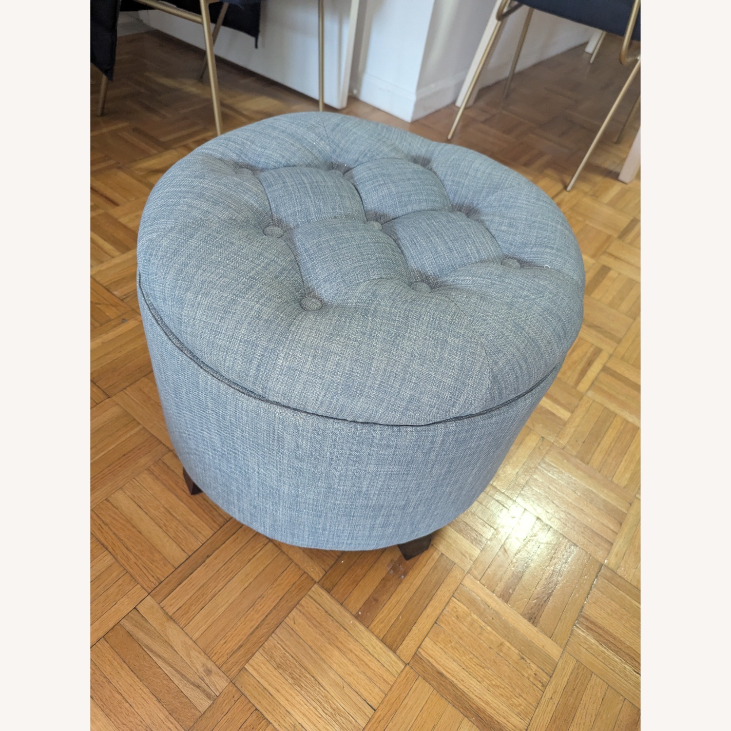 West Elm Blue Tufted Ottoman Storage Pouf  - image-1