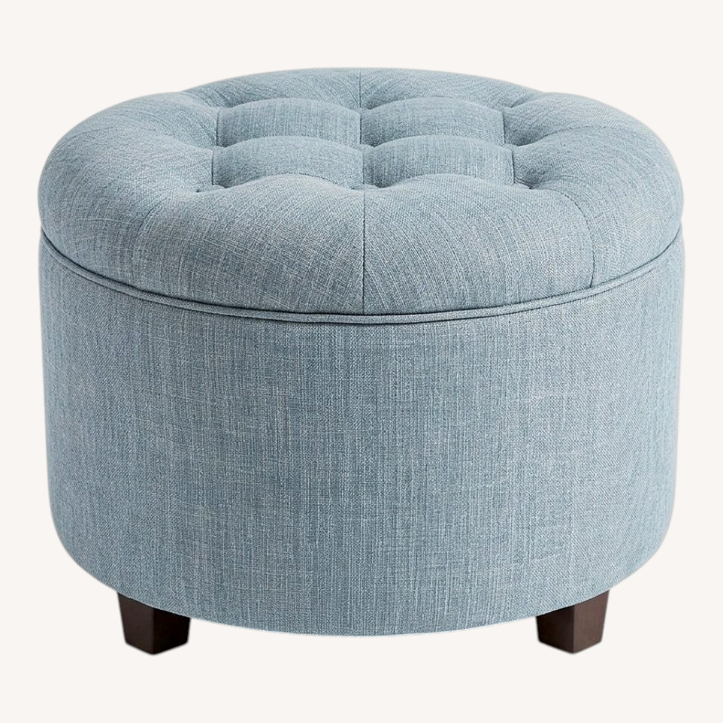 Image of West Elm Blue Tufted Ottoman Storage Pouf