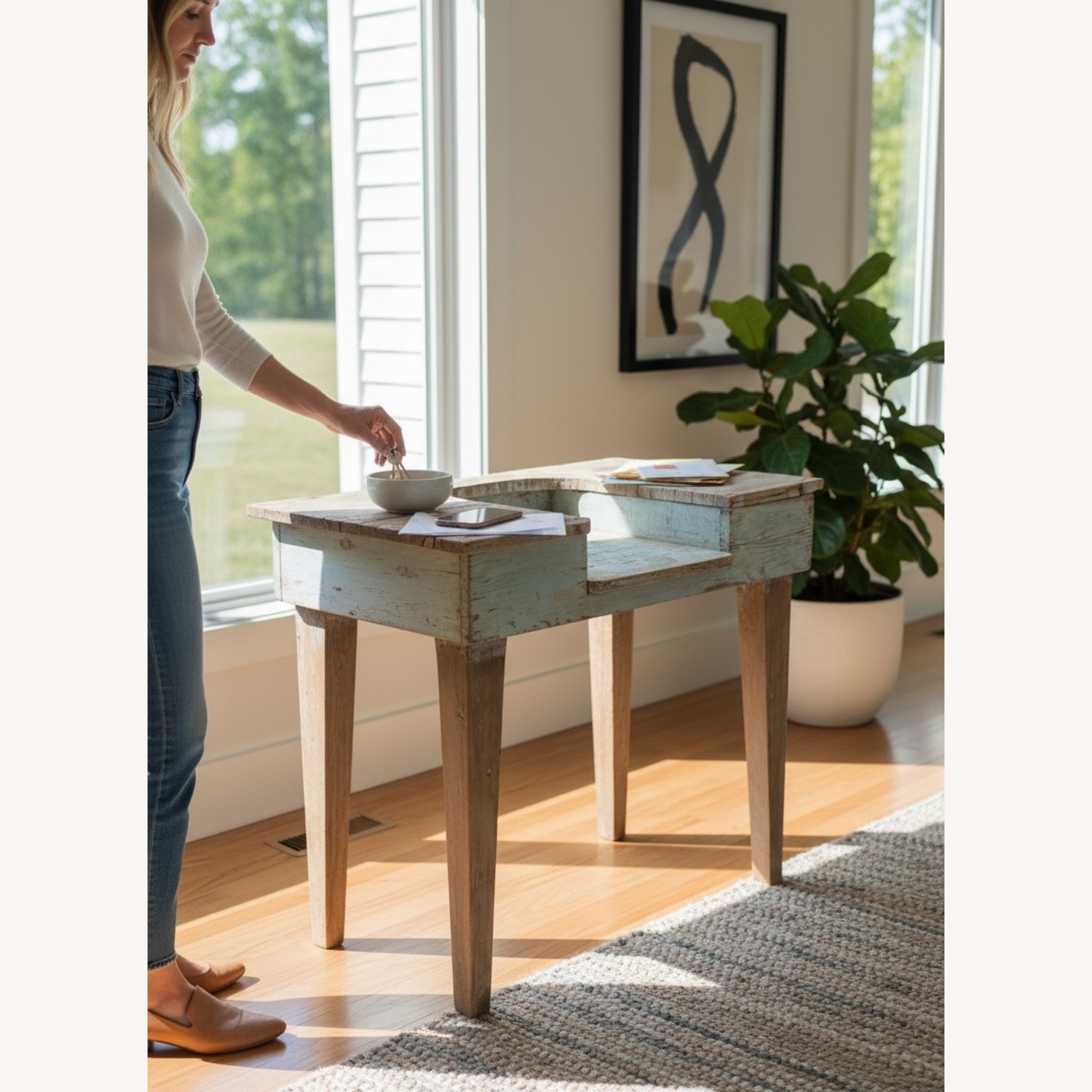 Dough Trough Table Oak/Pine Primitive Naive Rustic - image-3