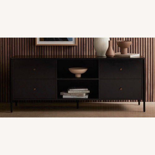 Used Pottery Barn Black Harmon Media Console (70") for sale on AptDeco