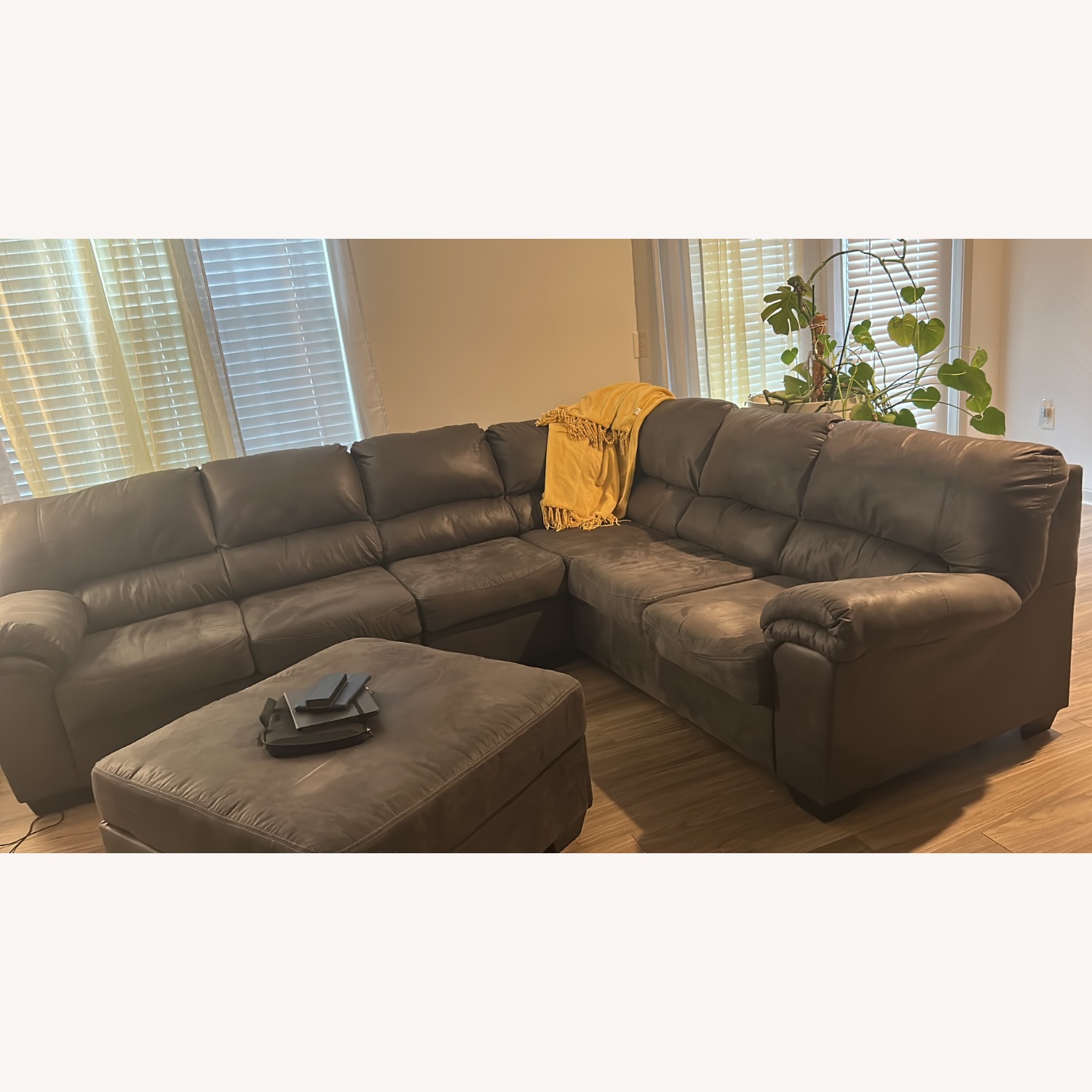 Dark Gray Suede 2 Piece Sectional with Ottoman  - image-2
