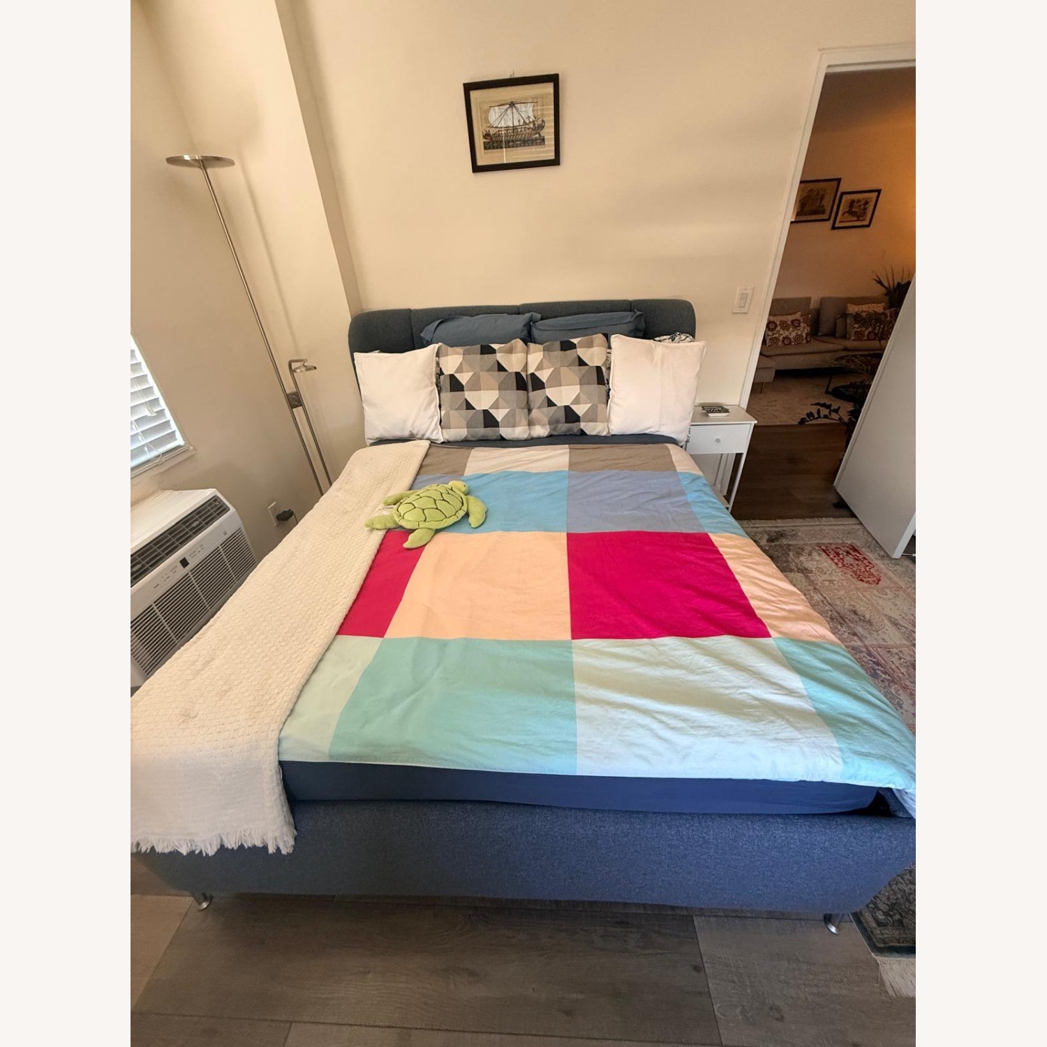 IKEA Blue Fabric Queen Bed - image-2