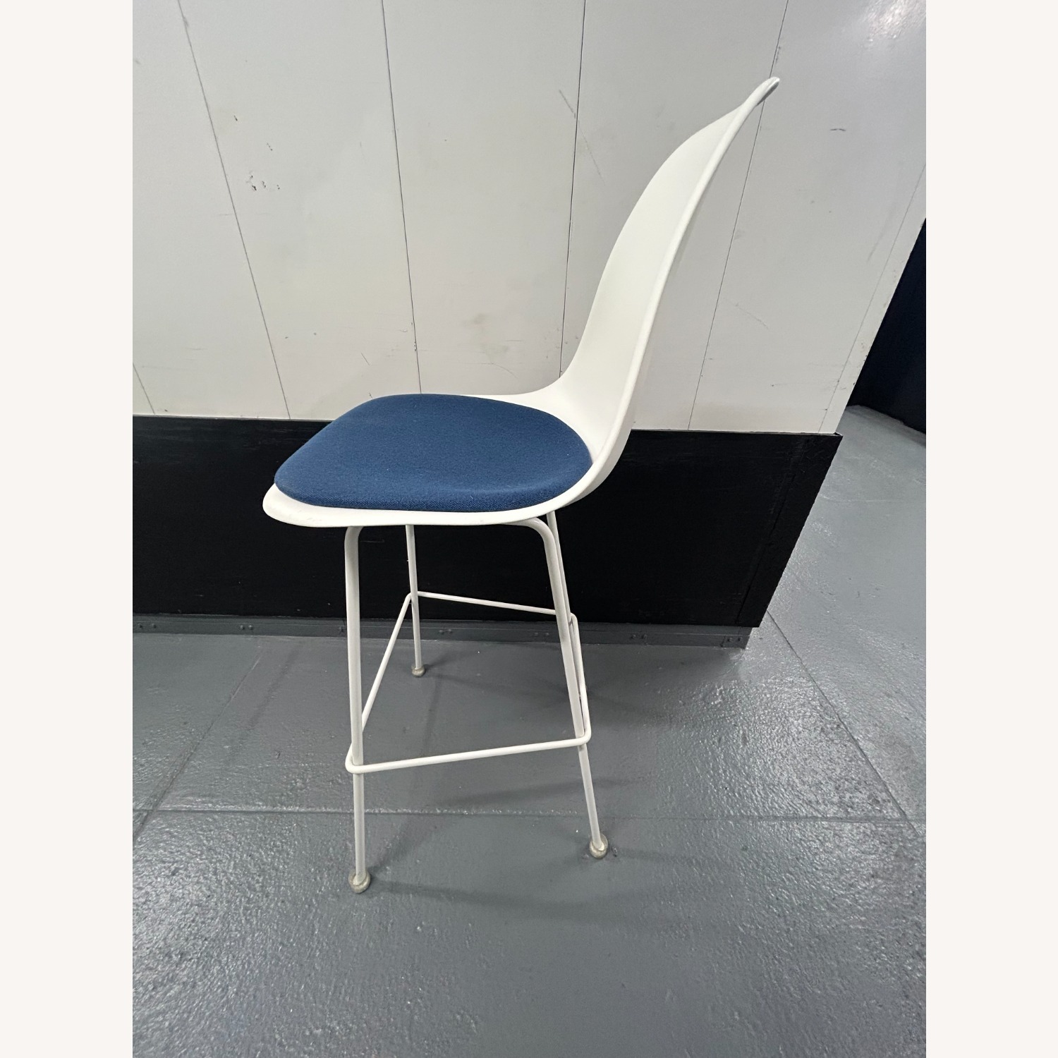 Eames White Plastic Stools W Blue Fabric Cushion - image-3