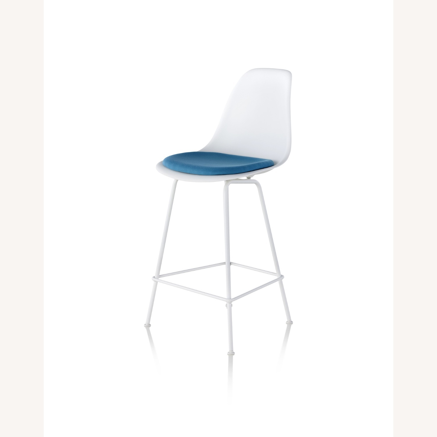 Eames White Plastic Stools W Blue Fabric Cushion - image-4