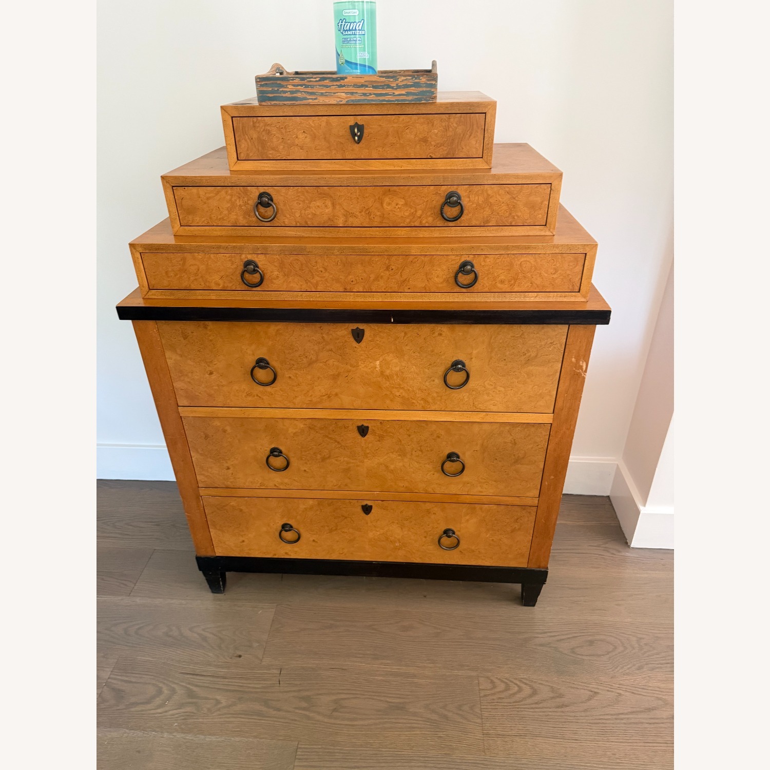 Biedermeier Reproduction Dark Brown Wood Chest - image-1