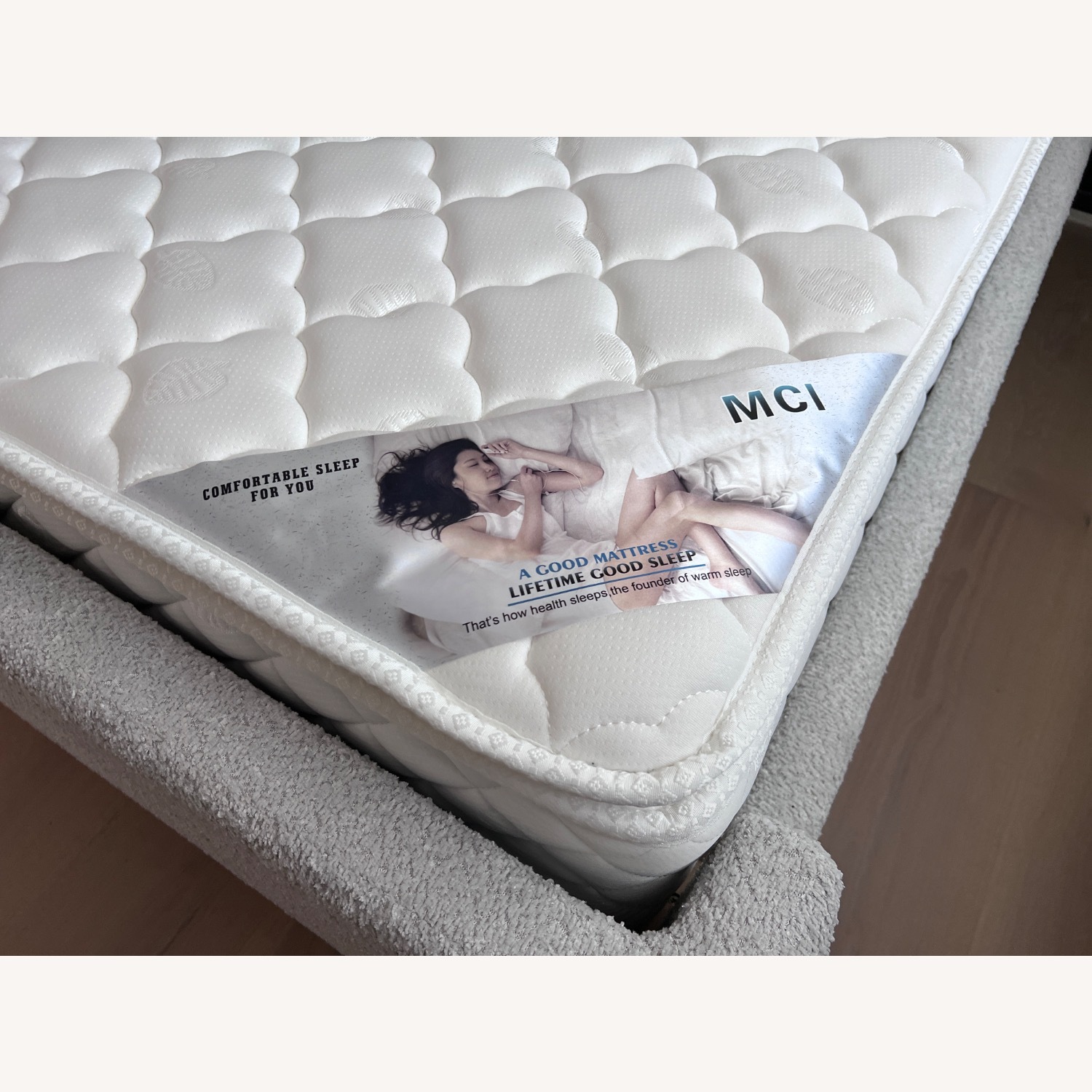 Light Gray Fabric Queen Bed - image-3