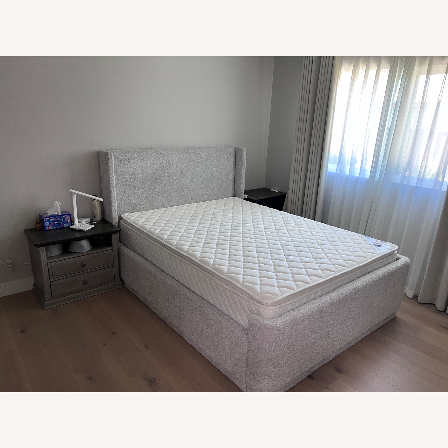 Light Gray Fabric Queen Bed - image-1