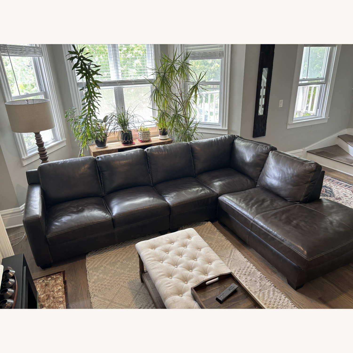 City Furniture Dark Brown Leather 4 Pc Sectional - image-1