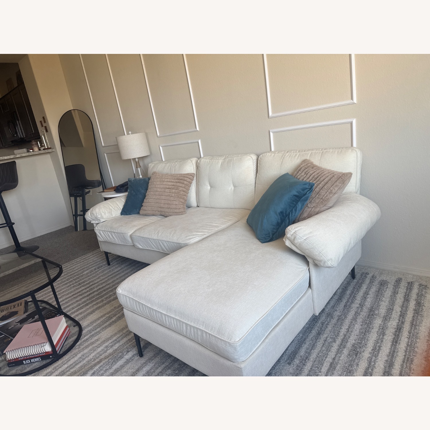 White Fabric 2 Piece Sectional - image-1