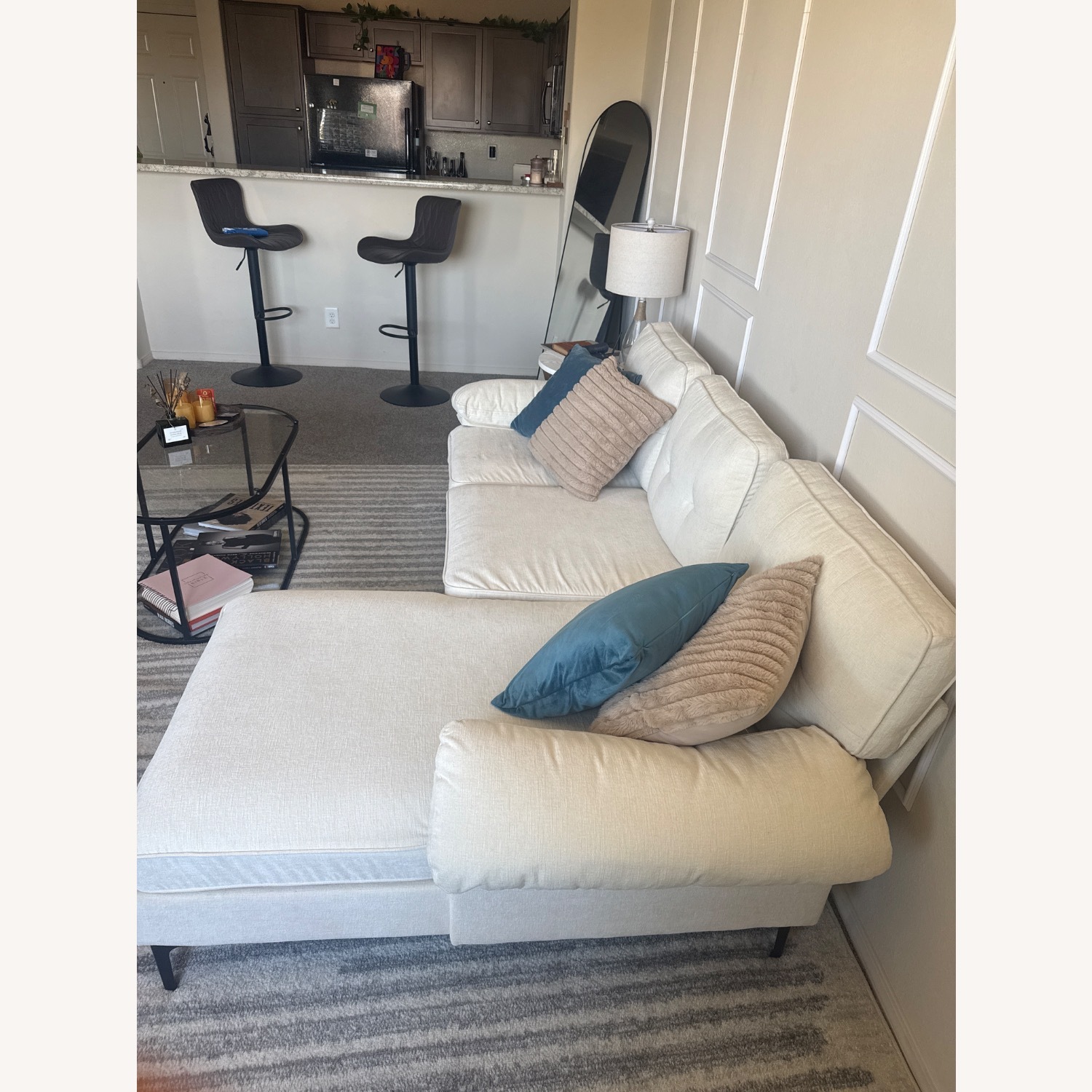 White Fabric 2 Piece Sectional - image-3