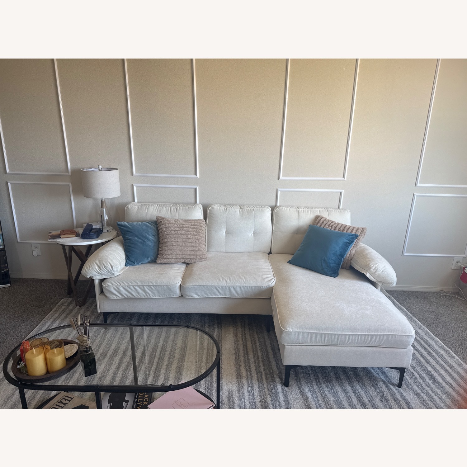 White Fabric 2 Piece Sectional - image-2