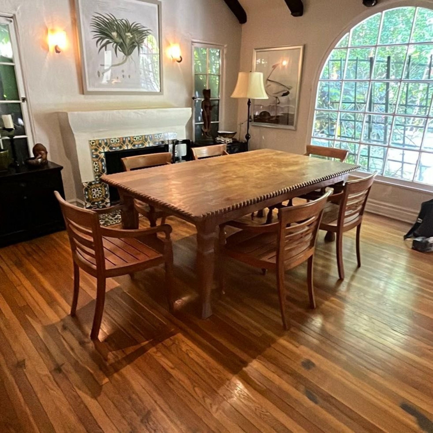 Hand Carved Antique Indonesian Teak Dining Set	 - image-1