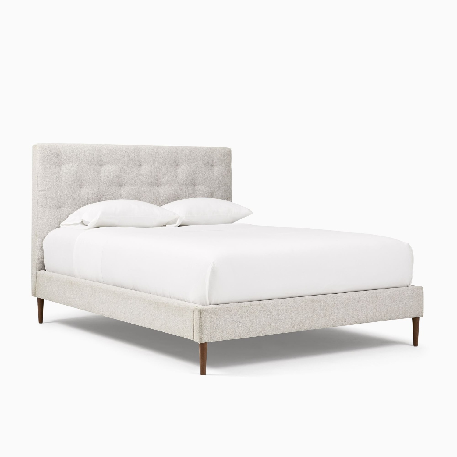 West Elm Light Gray Emmett Tufted Bed - Wood Legs - image-6
