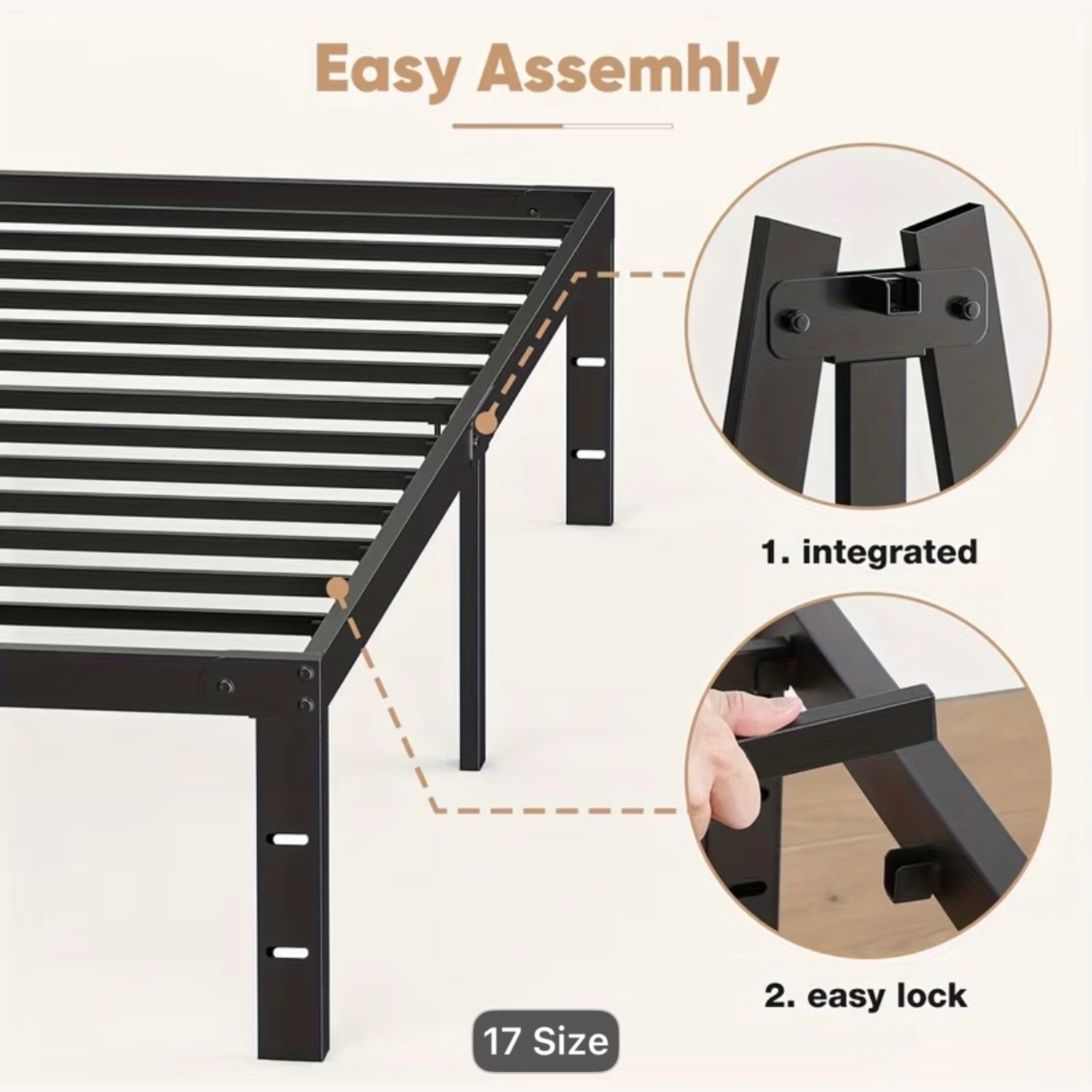 Black Metal Queen Bed - image-3