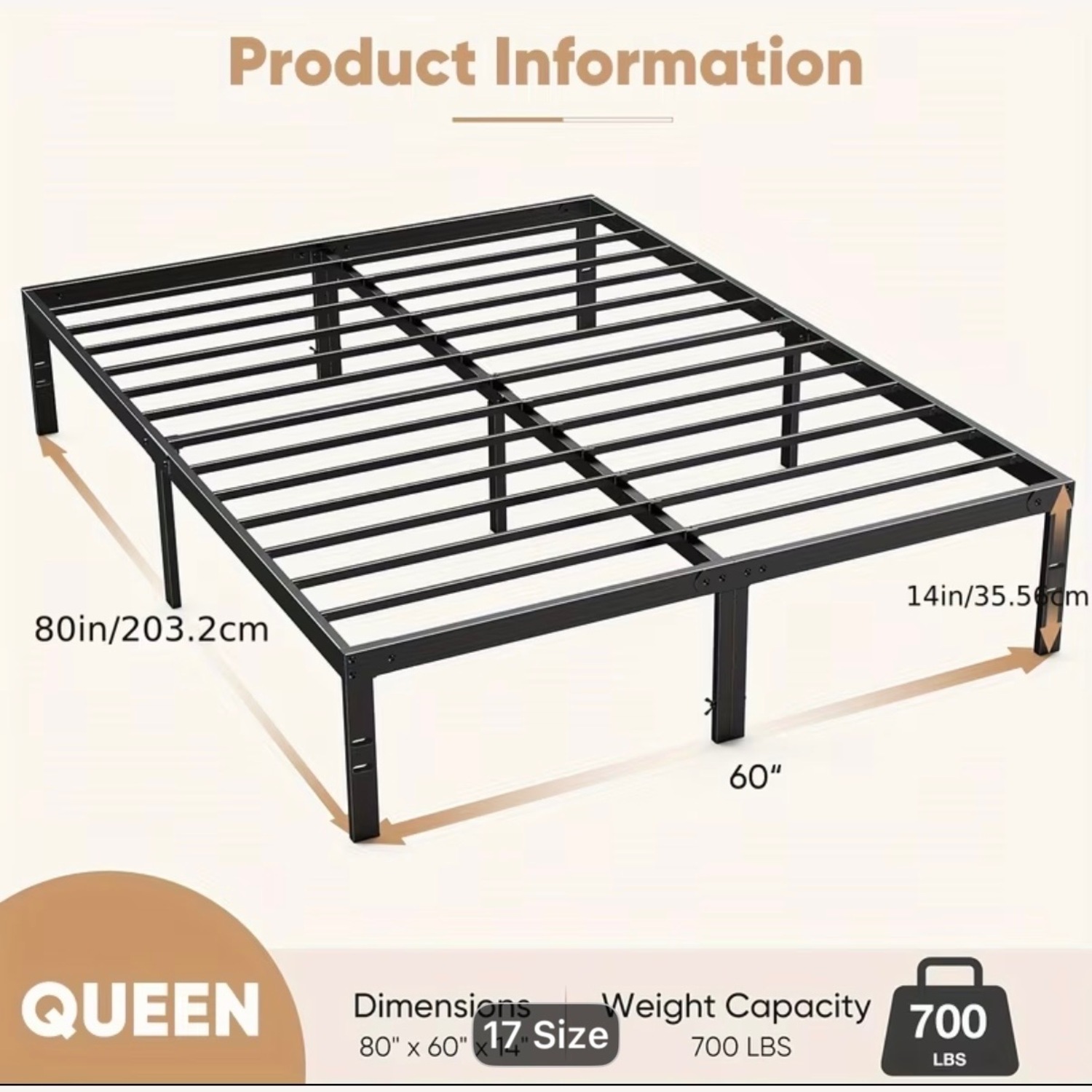 Black Metal Queen Bed - image-1