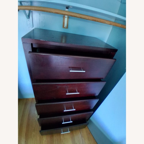 Used Nevis Dark Brown Wood 5-Drawer Chest Espresso for sale on AptDeco