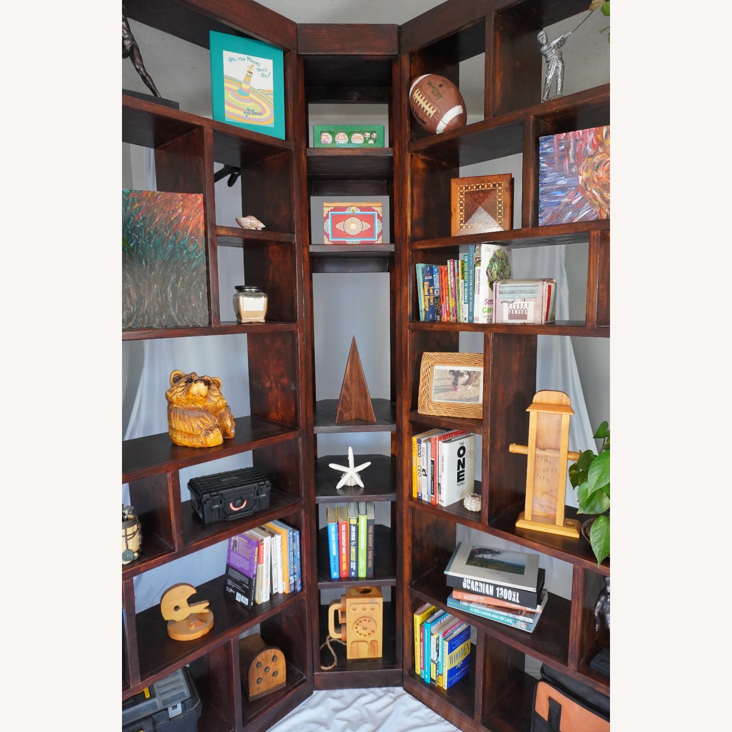 Hickory Stained Solid 3-Piece Corner Bookcase Set - image-11