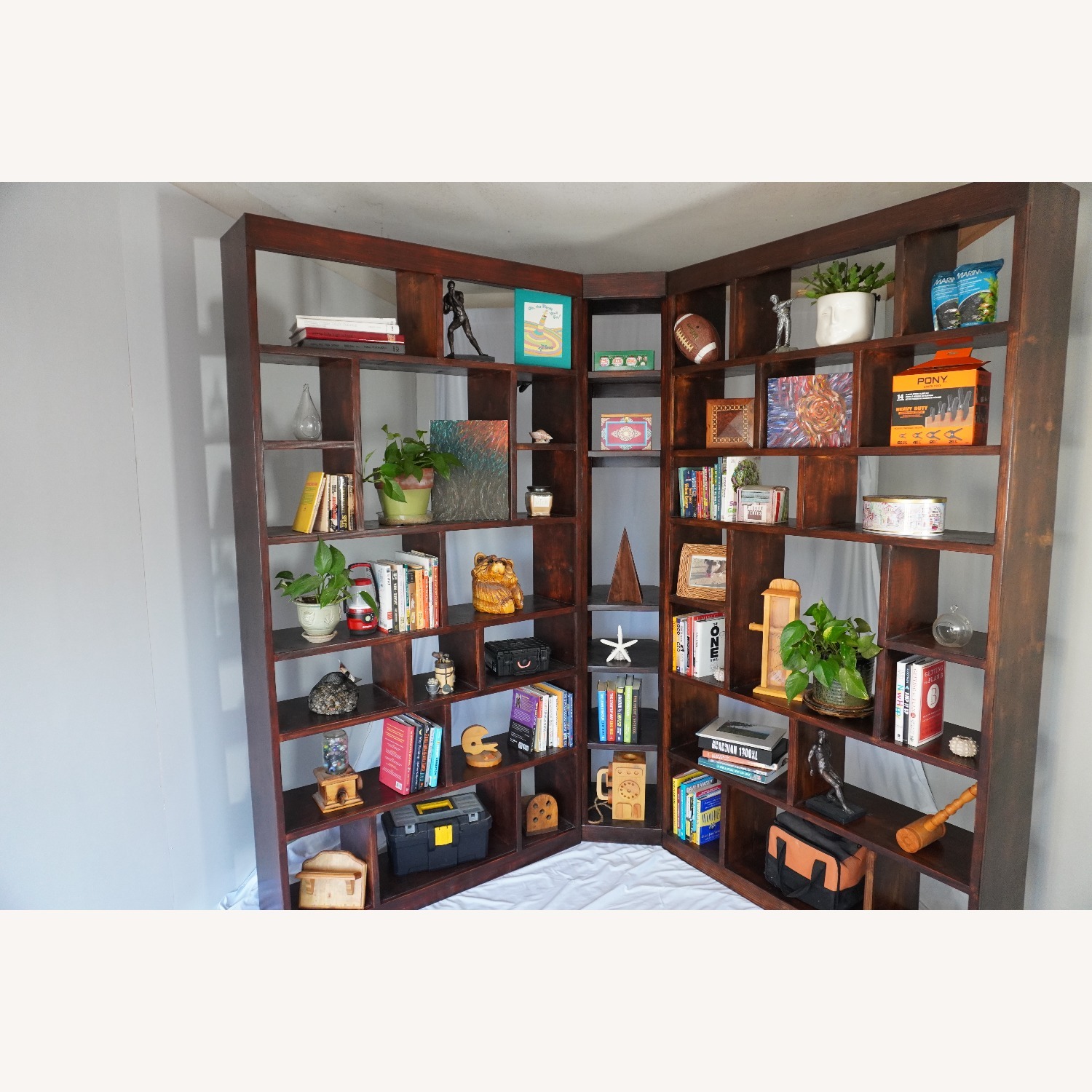 Hickory Stained Solid 3-Piece Corner Bookcase Set - image-2