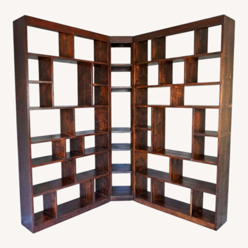 Used Hickory Stained Solid 3-Piece Corner Bookcase Set for sale on AptDeco