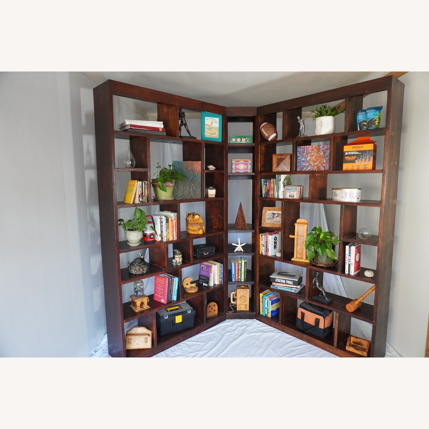 Hickory Stained Solid 3-Piece Corner Bookcase Set - image-1
