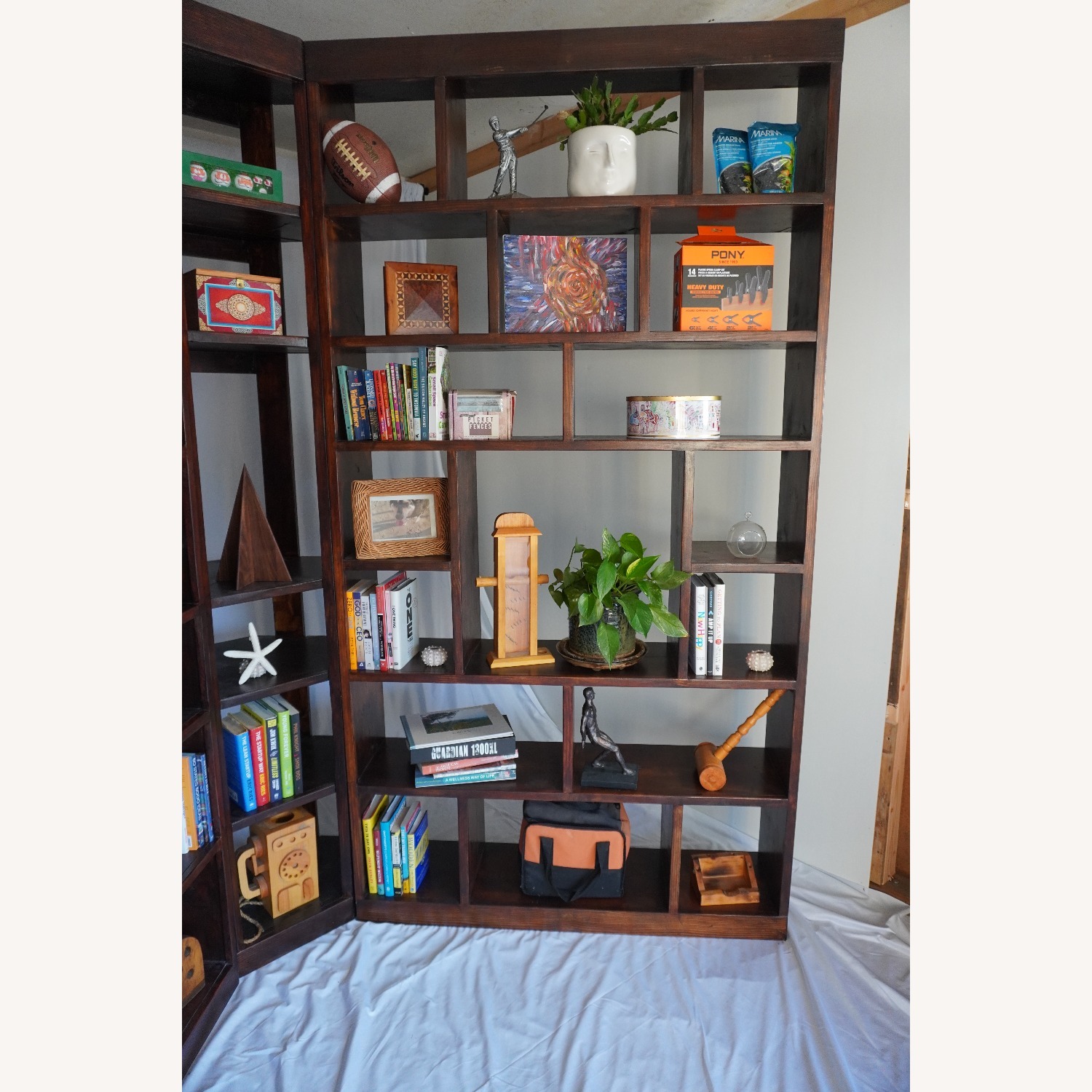 Hickory Stained Solid 3-Piece Corner Bookcase Set - image-9
