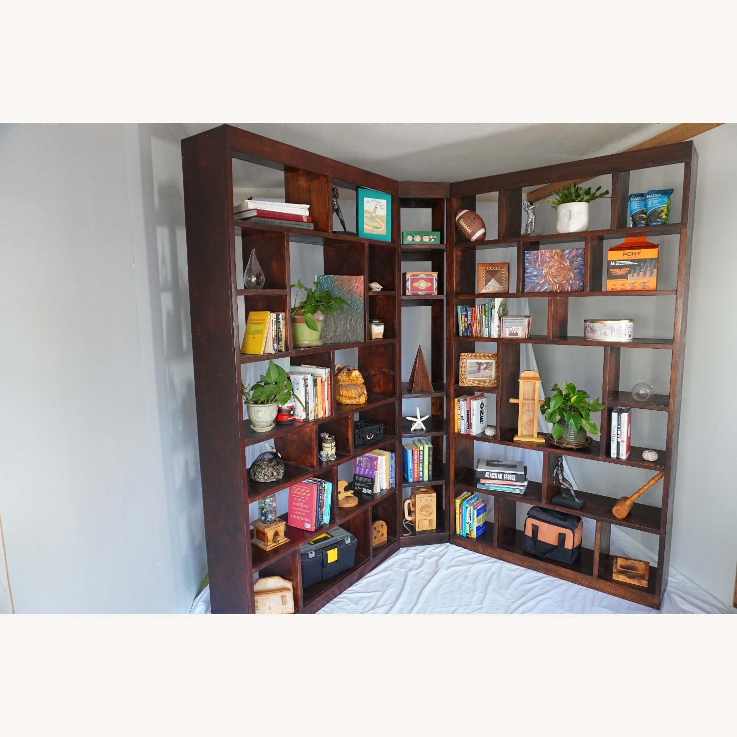 Hickory Stained Solid 3-Piece Corner Bookcase Set - image-3