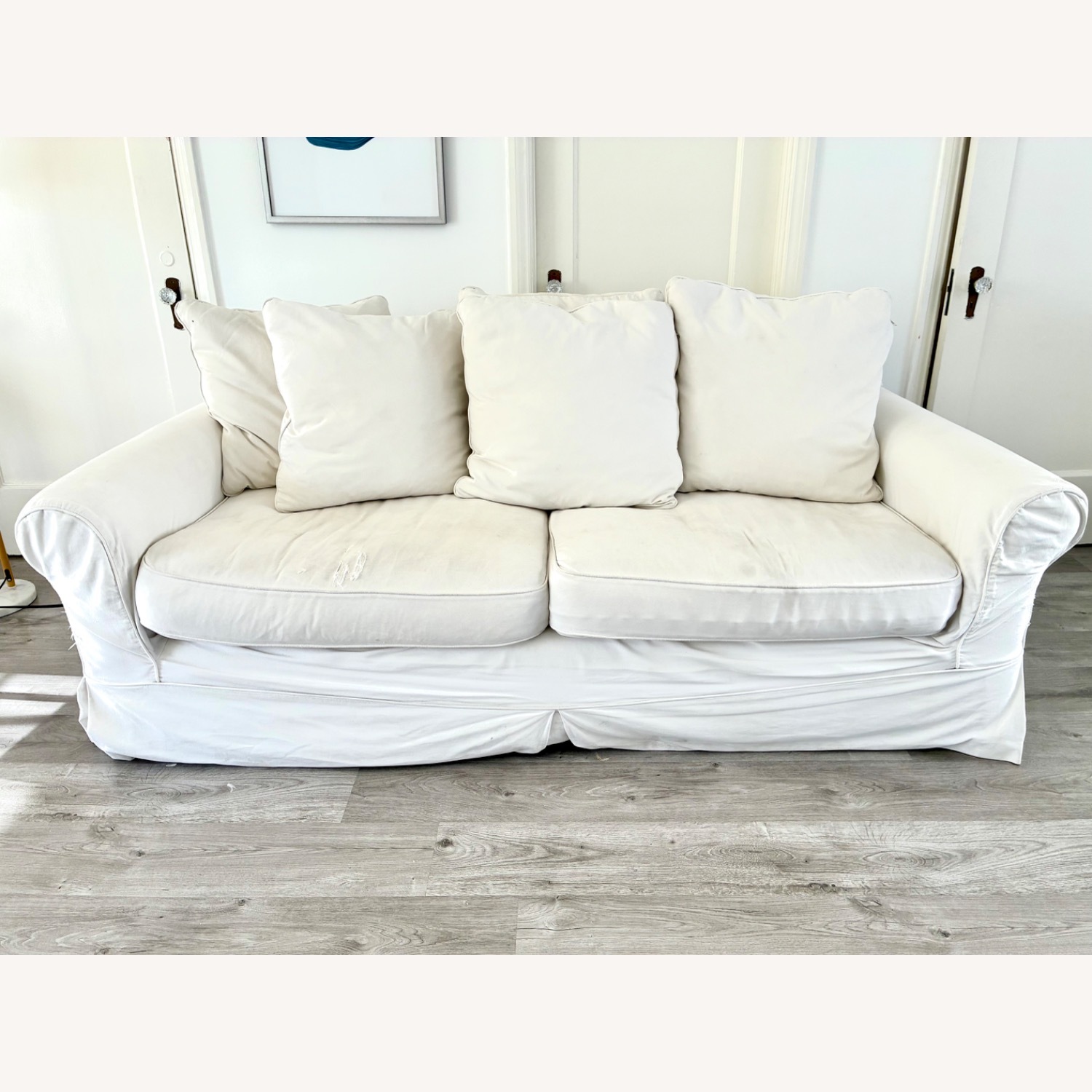 Shabby Chic White Fabric 2 Seater Sofa - image-2