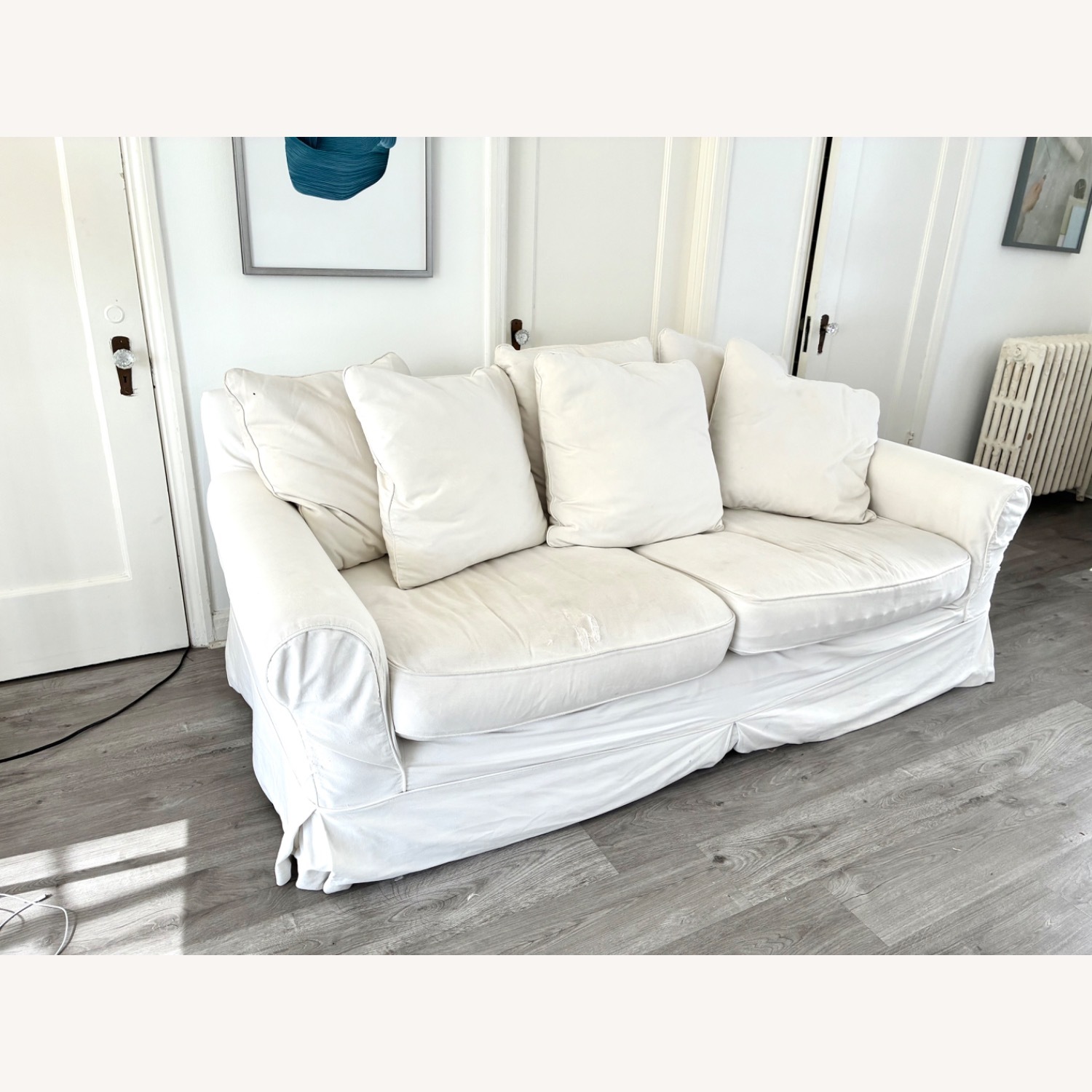 Shabby Chic White Fabric 2 Seater Sofa - image-1