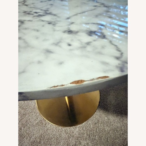 Used West Elm Faux Marble Bistro Table with Gold and Black Base for sale on AptDeco