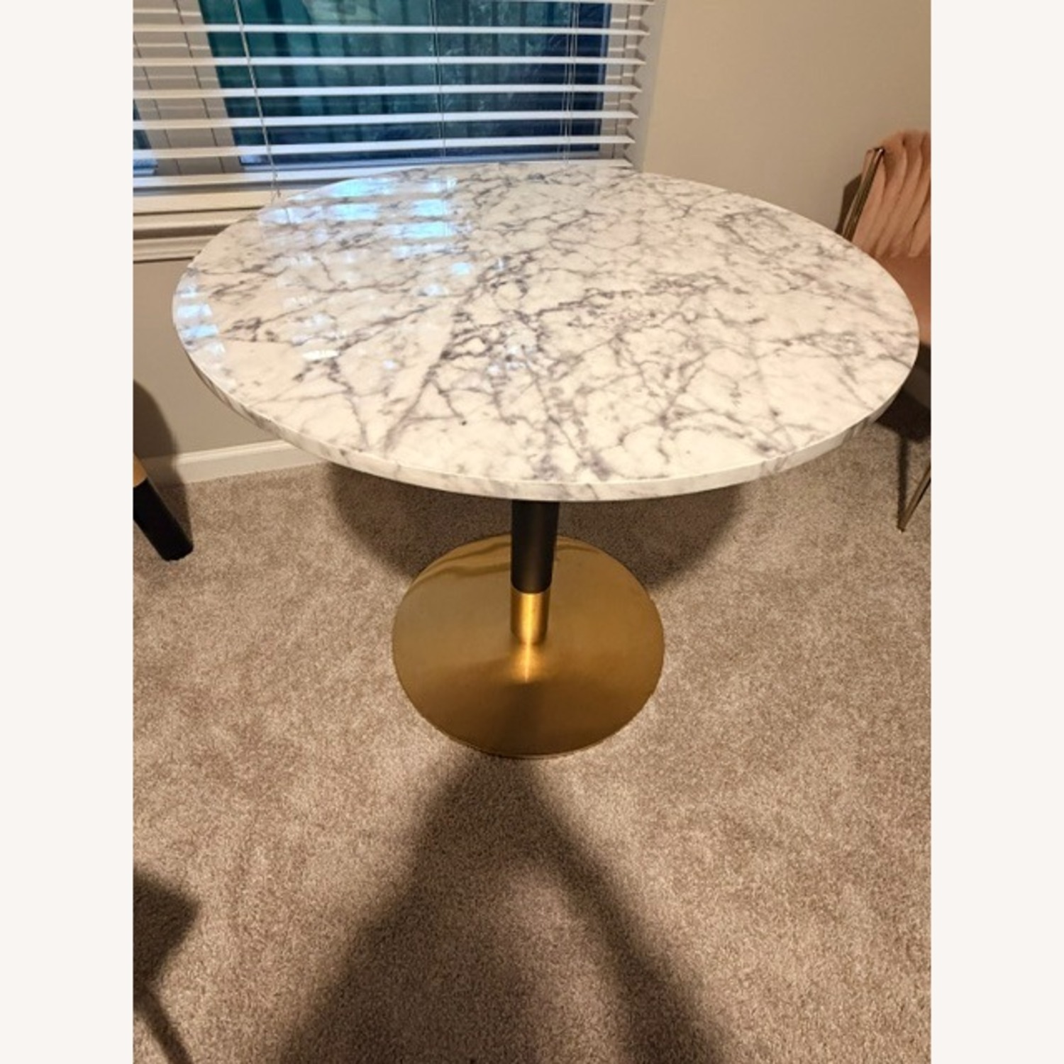 West Elm Faux Marble Bistro Table with Gold and Black Base - image-3
