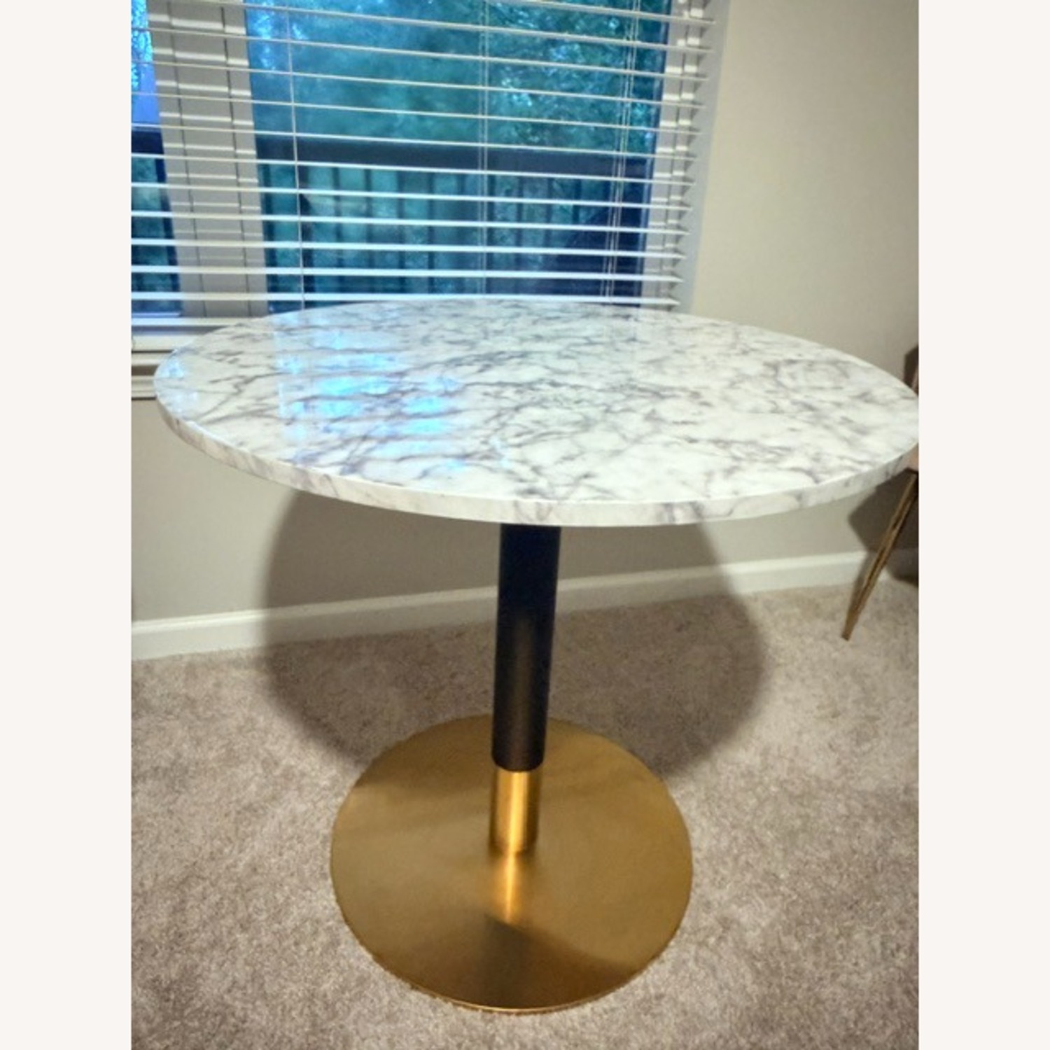 West Elm Faux Marble Bistro Table with Gold and Black Base - image-2
