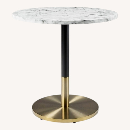 Used West Elm Faux Marble Bistro Table with Gold and Black Base for sale on AptDeco