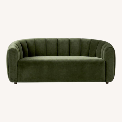 Used CB2 Fitz 72.5" Channeled Green Velvet Loveseat for sale on AptDeco