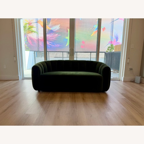 Used CB2 Fitz 72.5" Channeled Green Velvet Loveseat for sale on AptDeco