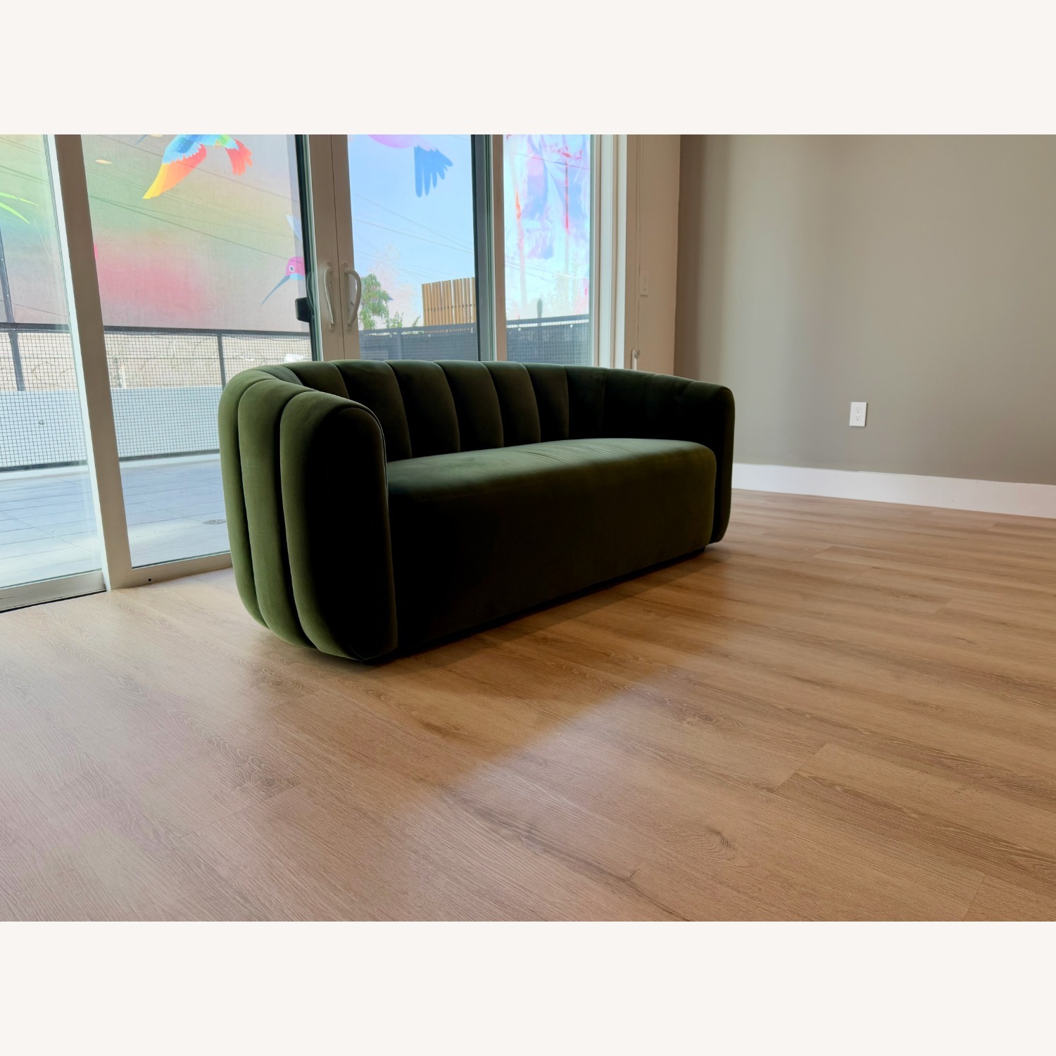 CB2 Fitz 72.5" Channeled Green Velvet Loveseat - image-3